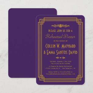 Simple Purple Art Deco Rehearsal Dinner Invites