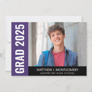Simple Purple Black White Script Photo Graduation Announcement