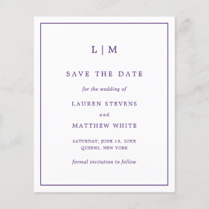 Simple Purple Budget Wedding Save the Date