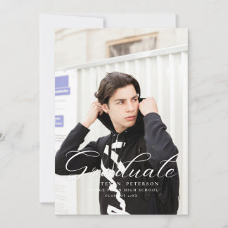 Simple Purple Calligraphy Photo Black Graduation  Invitation