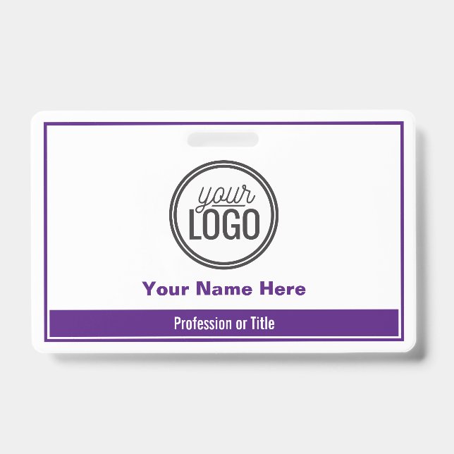 Simple Purple Colour Block Professional Name Tag Badge (Front)