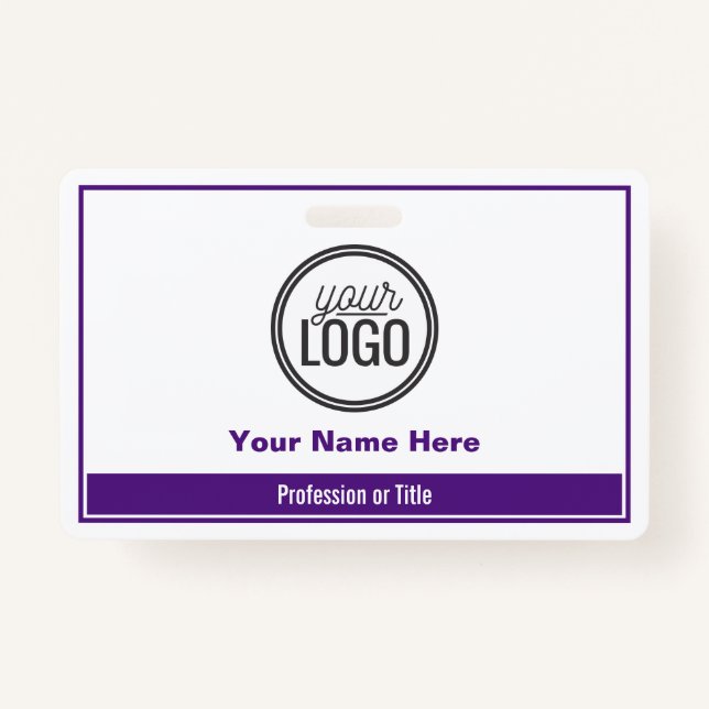 Simple Purple Colour Block Professional Name Tag Badge (Front)