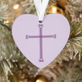 Simple Purple Cross Merry Christmas Heart Ornament