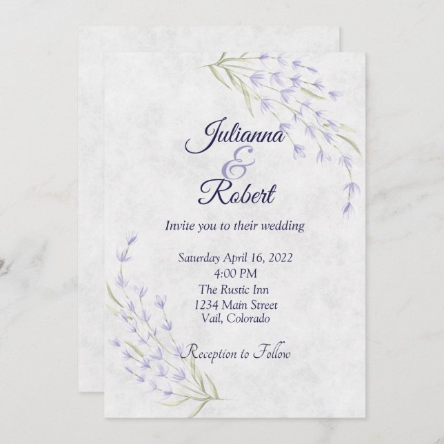Simple purple floral wedding invitation (Front/Back)