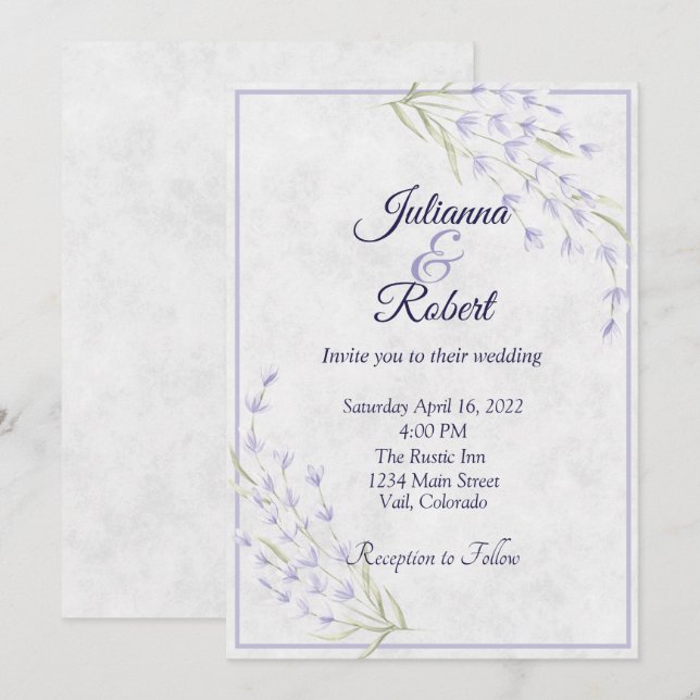 Simple purple floral wedding invitation (Front/Back)