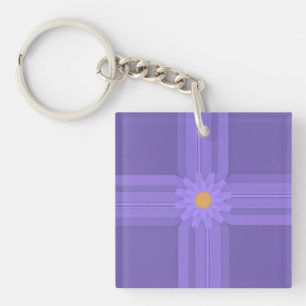 Simple Purple Flower on Cross Modern Keychain