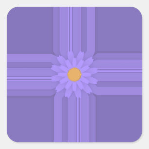 Simple Purple Flower on Cross Modern Metal Print Square Sticker