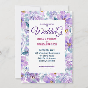 Simple purple flowers Wedding Invitations