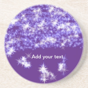 Simple purple glitter sparkle stars add your text coaster