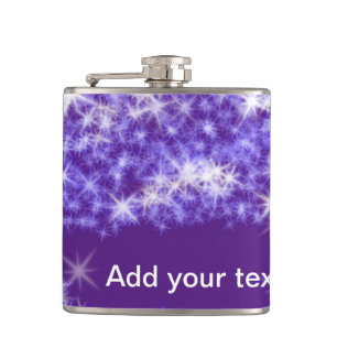 Simple purple glitter sparkle stars add your text  hip flask