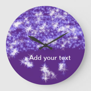 Simple purple glitter sparkle stars add your text large clock