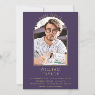 Simple Purple Gold Arch Photo Graduation Party Invitation