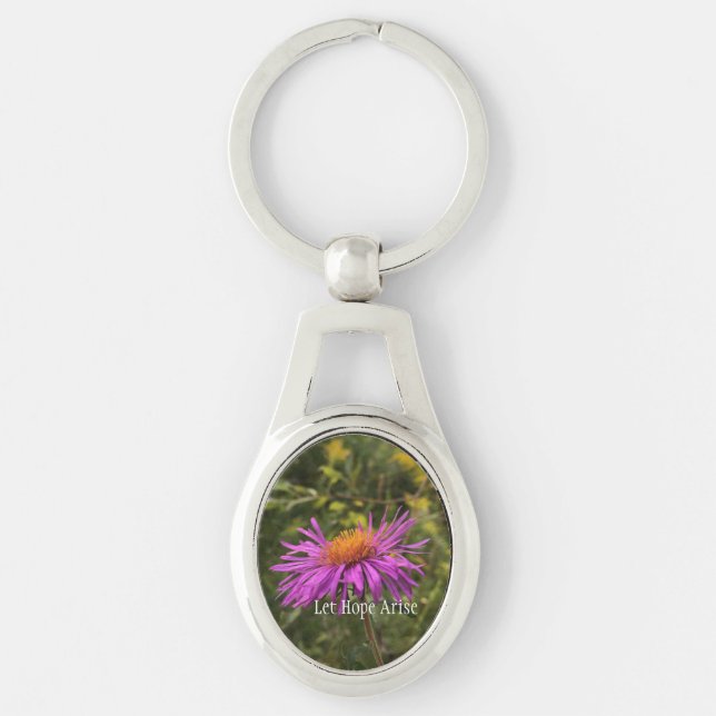 Simple Purple Gold Flower Inspirational Quote Keychain (Front)