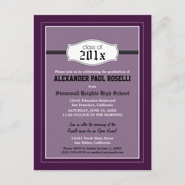 Simple Purple Graduation Postcard Announcement (Front)