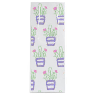 Simple purple green cactus glitter sparkle custom  wine gift bag