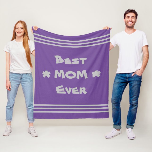 Simple Purple Grey 'Best Mom Ever' Fleece Blanket (In Situ)
