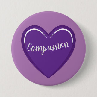 Simple Purple Heart Graphic with Compassion Text 3 Inch Round Button
