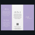 Simple Purple Lavender Contemporary QR Code Modern Flyer<br><div class="desc">Modern and professional purple / lavender trifold brochure flyer featuring a simple and minimal design with your name in an elegant script and contemporary sans serif font. The template includes several divided sections for your services in a minimalist layout. The back has your contact info and optional QR code. If...</div>