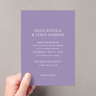 Simple Purple Modern Wedding Acrylic Invitations