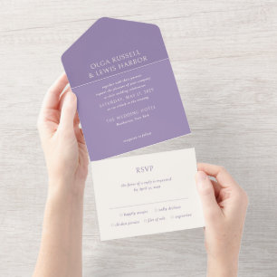 Simple Purple Modern Wedding All In One Invitation