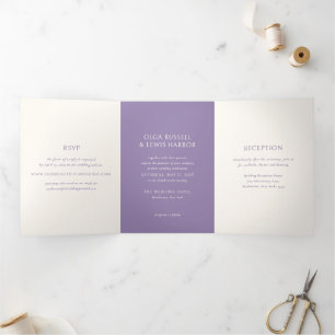 Simple Purple Modern Wedding Tri-Fold Invitation