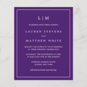 Simple Purple Monogram Budget Wedding Invite