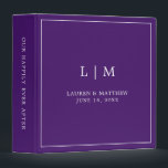 Simple Purple Monogram Elegant Wedding Binder<br><div class="desc">Simple wedding binder featuring a modern yet elegant design with your two letter monogram along with your names and wedding date surrounded by a thin border. All text is in white over a purple background. The fonts and background colours may be changed to any colours you wish. A chic and...</div>