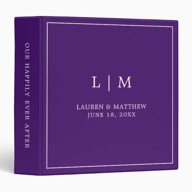 Simple Purple Monogram Elegant Wedding Binder (Front/Spine)