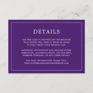 Simple Purple Monogram Elegant Wedding Enclosure Card