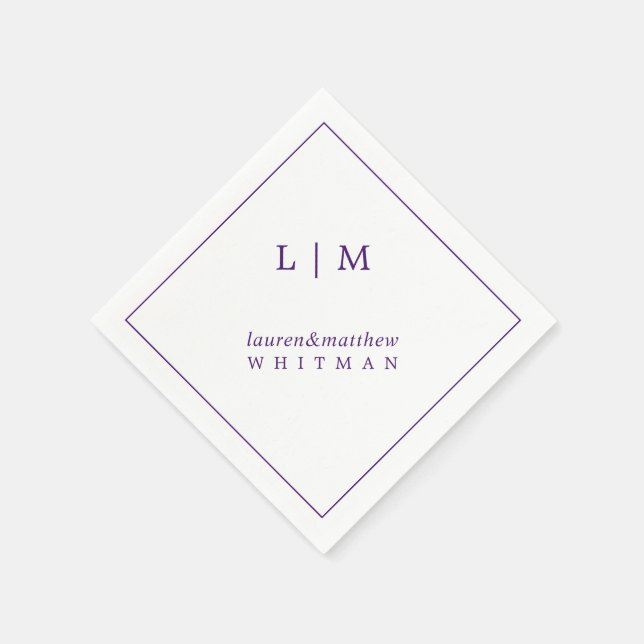 Simple Purple Monogram Elegant Wedding Napkin (Corner)