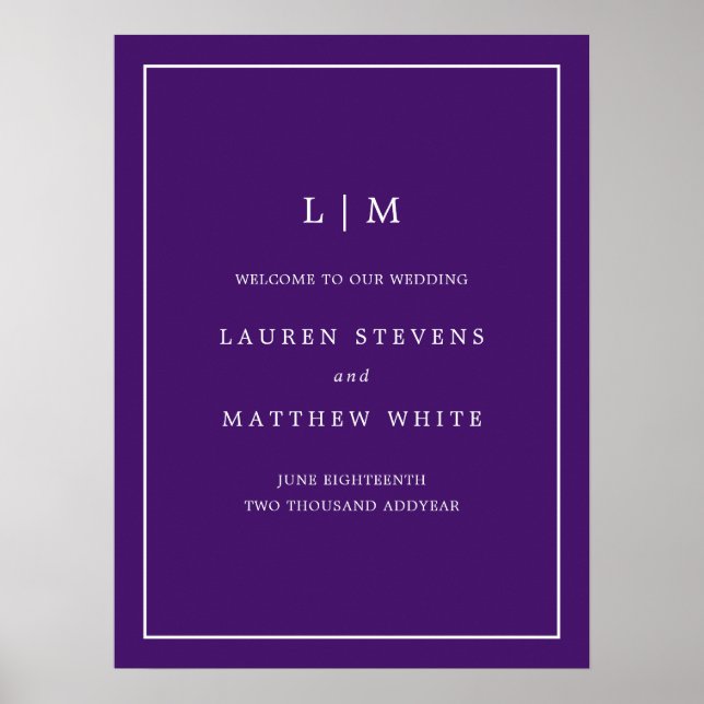 Simple Purple Monogram Elegant Wedding Poster (Front)