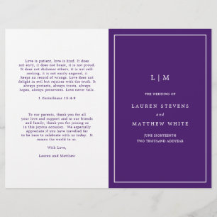 Simple Purple Monogram Elegant Wedding Program