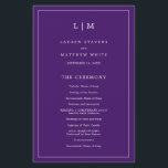 Simple Purple Monogram Elegant Wedding Program<br><div class="desc">Simple Wedding Program featuring a modern yet elegant design with your two letter monogram at the top and your details surrounded by a thin border. All text is in white over a purple background and may be changed in the design editing tool. The front has your order of ceremony and...</div>