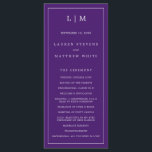 Simple Purple Monogram Elegant Wedding Program<br><div class="desc">Modern Wedding Program featuring a simple yet elegant design with a traditional layout. Your two letter monogram is at the top along with your details surrounded by a thin border. All design elements are white over a royal purple background and may be changed in the design editing tool. A minimalist...</div>