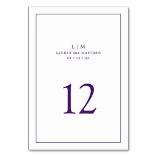 Simple Purple Monogram Elegant Wedding Table Number