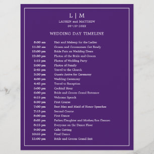 Simple Purple Monogram Elegant Wedding Timeline