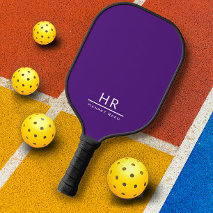 Simple Purple Monogram Name + Initials Pickleball Paddle
