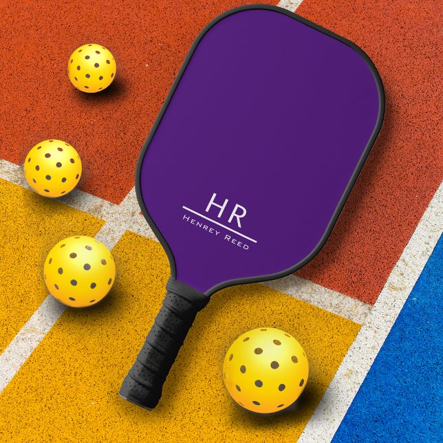 Simple Purple Monogram Name + Initials Pickleball Paddle (Creator Uploaded)