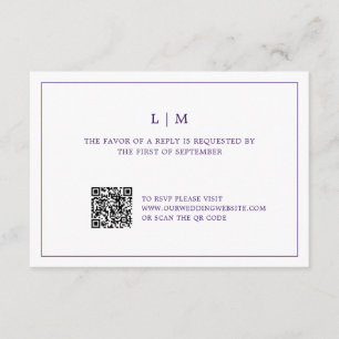 Simple Purple Monogram QR Code Elegant Wedding RSVP Card