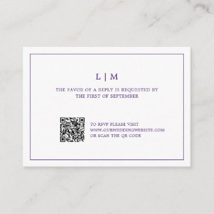 Simple Purple Monogram QR Code Wedding RSVP Card