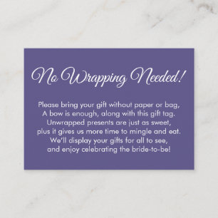 Simple Purple "No Wrapping Needed" Bridal Shower Enclosure Card