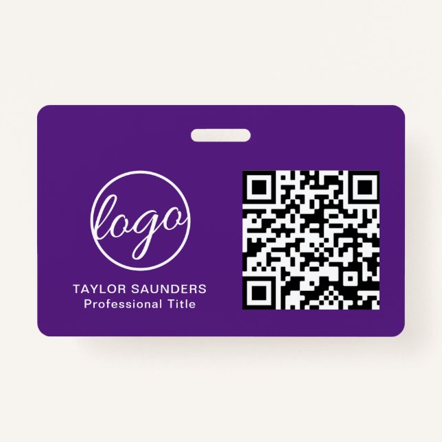 Simple Purple QR Code Employee ID Badge (Front)