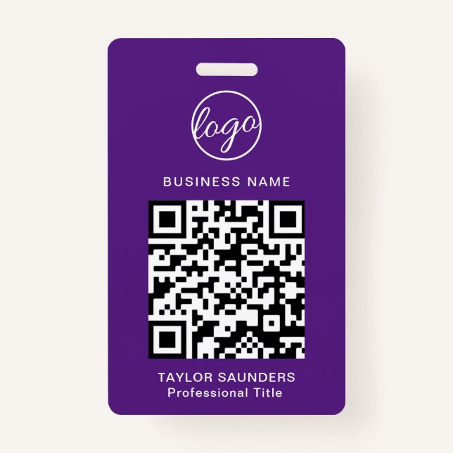 Simple Purple QR Code Employee ID Badge (Front)