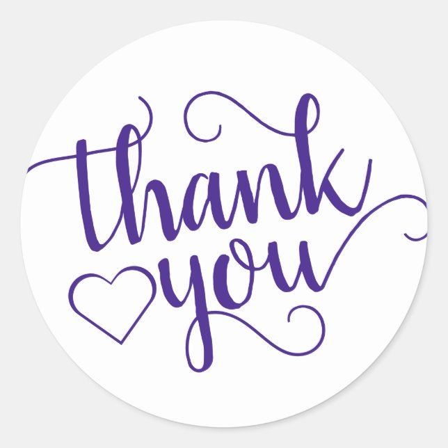 Simple Purple Script | Grape Passion Thank You Classic Round Sticker (Front)