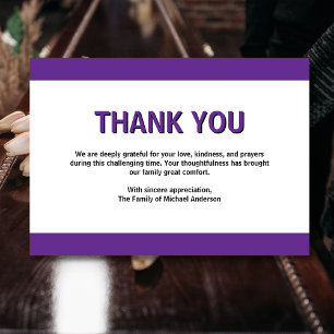 Simple Purple Traditional Sympathy Funeral Thank You Card