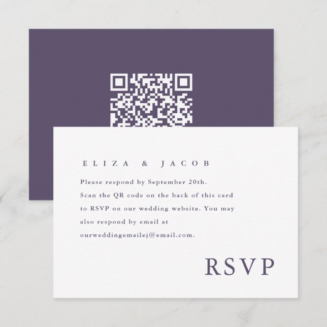 Simple Purple Wedding RSVP QR Code (Front/Back)