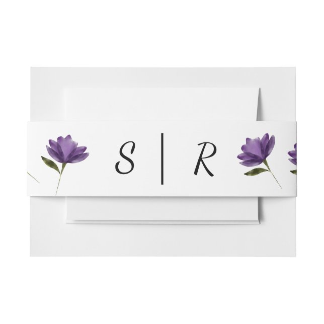 Simple Purple white floral modern botanical Invitation Belly Band (Front Example)