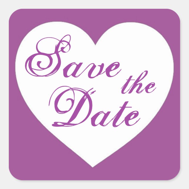 Simple purple white heart save the date stickers (Front)