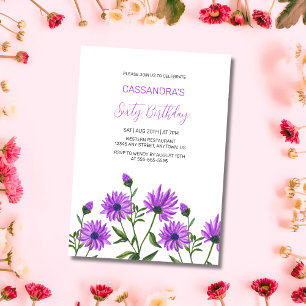 Simple Purple Xeranthemum Floral Birthday Party Invitation