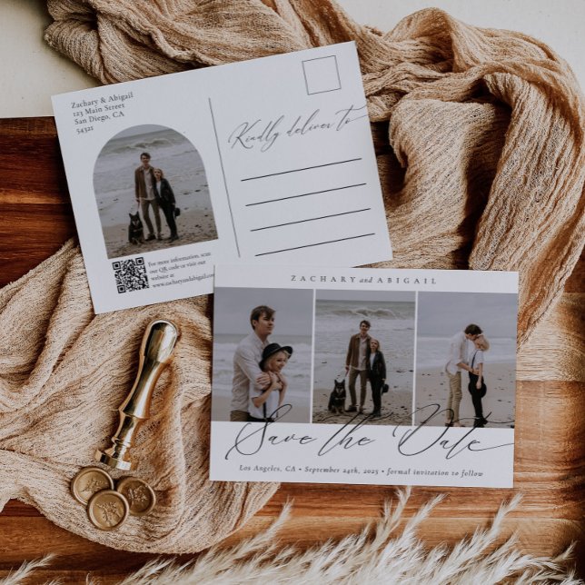 Simple QR Code Arch Photo Wedding Save the Date Announcement Postcard (Creator Uploaded)
